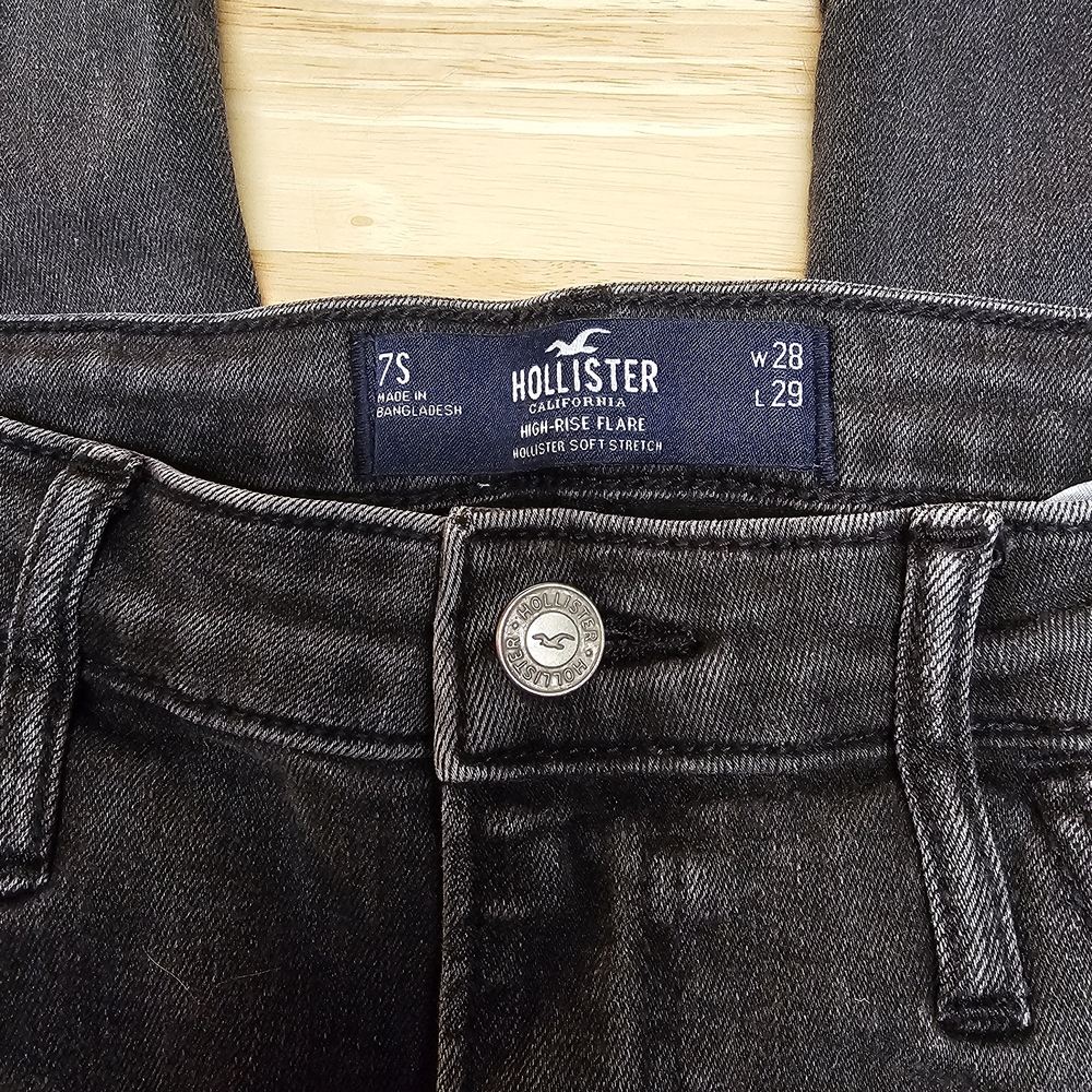Hollister Women's Juniors High Rise Fit And Flare Jeans Black Washed Gray - Picture 7 of 7